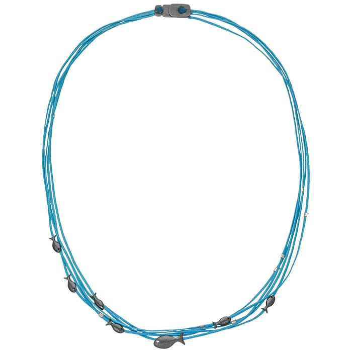 Necklaces silver 925o fish with leather turquoise skin